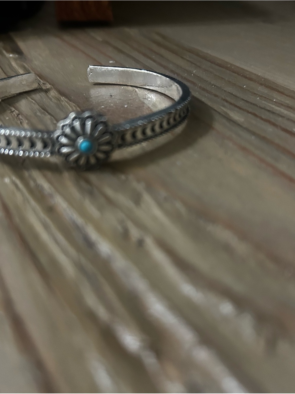Silver Flower Cuff Bracelet with Turquoise Accent